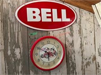 30.5" Bell Tin Sign & 16" Bell Auto Clock