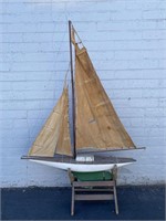 Vintage Large Wooden Pond Yacht w/ Stand