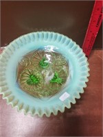 Jefferson Glass Ruffles & Rings Green White Bowl