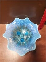 Northwood Blue Opalescent Pear Footed Bowl