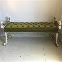 CAST IRON AND UPHOLSTERED BENCH