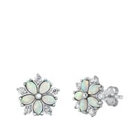 White Opal Flower Earrings