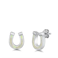 White Opal Horseshoe Earrings