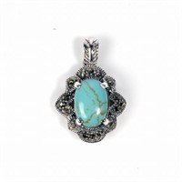 Oval Cut Turquoise Marcasite Pendant