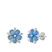 Blue Opal Flower Earrings