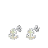 White Opal Anchor Earrings