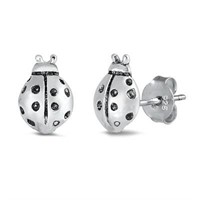 Lady Bug Solid Sterling Silver Stud Earrings