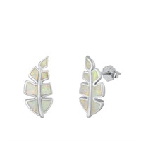 White Opal Leaf Earrings