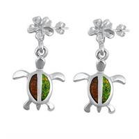 Pretty Turtle & Plumeria Black Opal Earrings