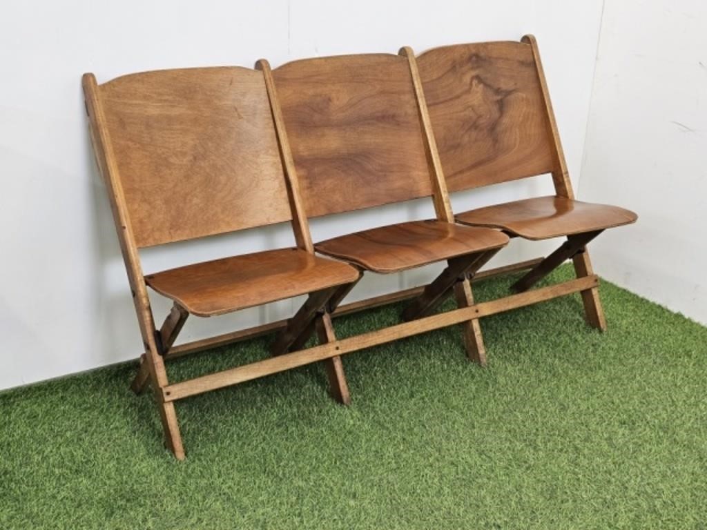 3 FOLDING WOOD SEATS FROM THE LIVE AUCTION DAYS