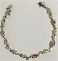 Sterling Silver Bracelet With Pink Stones