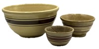 (3) Assorted Size Yellow Ware Brown Stripe Mixing