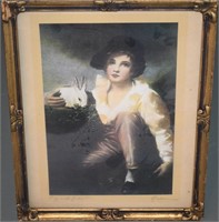 Henry Raeburn Signed Boy with Rabbit Framed Art