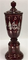 Ruby Cut To Clear Covered Vase