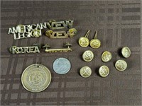 Lot Of Military Pins & Coin Korea VFW