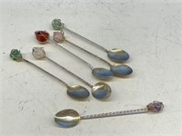 6 Jeweled Cocktail Spoons