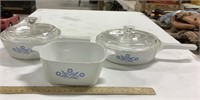 3 Corning Ware Blue Cornflower dishes 1 chipped