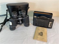 Antique folding cart. Premo camera and binoculars