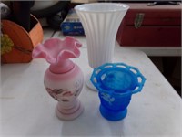 2-Fenton & 1-Milk glass vases
