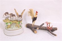 3 Birds Music Box Ornament & Rooster carved Lot