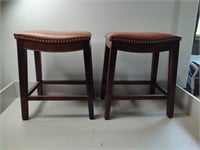 Pair of Leather Top Bar Stools