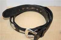 LEATHER TOOLED BELT WITH SILVERTONED ACCENTS