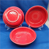 THREE RED FIESTA CEREAL BOWLS