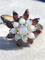 10K Gold Opal and Garnet Ring