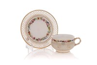 FINE 19th C SEVRES RETICULATED CUP AND SAUCER