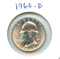 1963-D Uncirculated Washington Silver Quarter