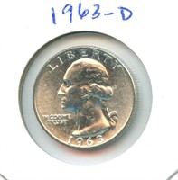 1963-D Uncirculated Washington Silver Quarter