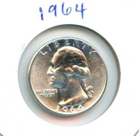 1964 Uncirculated Washington Silver Quarter