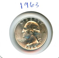 1963 Uncirculated Washington Silver Quarter