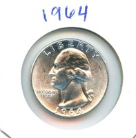 1964 Uncirculated Washington Silver Quarter