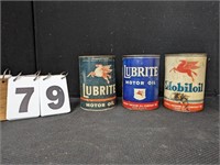 2 Lubrite & Mobil Oil Cans