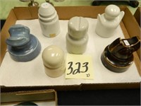 (6) Porcelain Insulators Including 1 Brown Mickey
