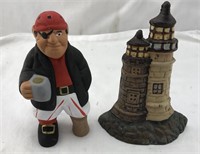 Cast Iron Lighthouse Doorstop and Pirate