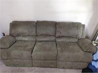 Greyish green suede recliner couch