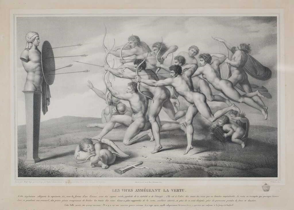 Maurin After Michelangelo Lithograph Naked Archers