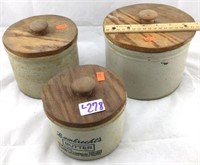 Set of three Kitchen crocks with lids