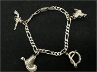 Vintage Silver 925 Charm Bracelet with 4 Charms