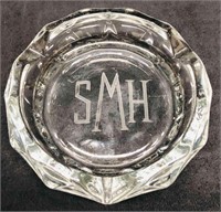 SMH Engraved Diamond Cut Glass Ashtray