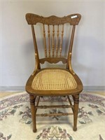 Matching Ant. press back chair w redone cane seat