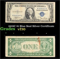 1935C $1 Blue Seal Silver Certificate Grades vf++