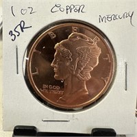 1OZ COPPER BULLION ROUND MERCURY