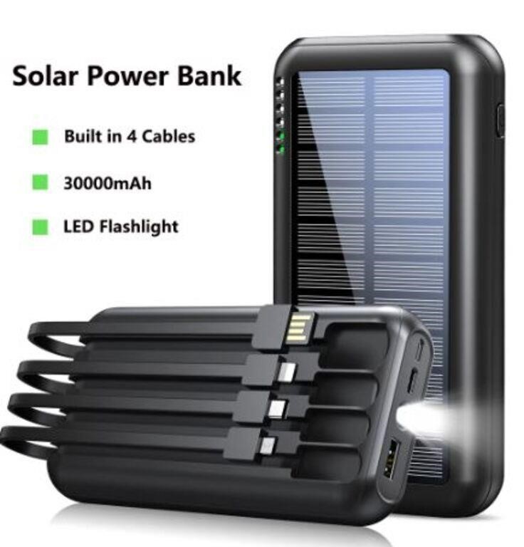 30000mAh Solar Power Bank with 4 Cable LED Light