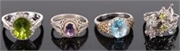 ORNATE STERLING SILVER GEMSTONE RINGS - LOT OF 4