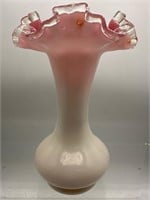 Vintage pink and white ruffled vase