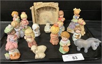 Ceramic Nativity Scene Figures With Crèche.