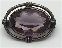 Sterling Silver Purple Stone Broach